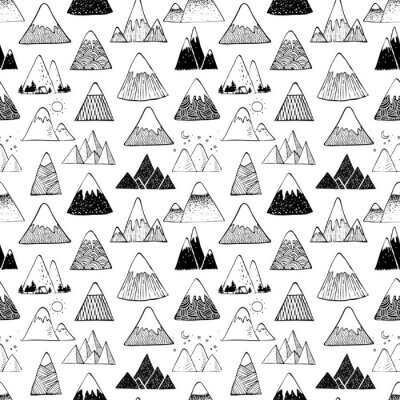 Papier peint à motif  Thème montagne noir et blanc