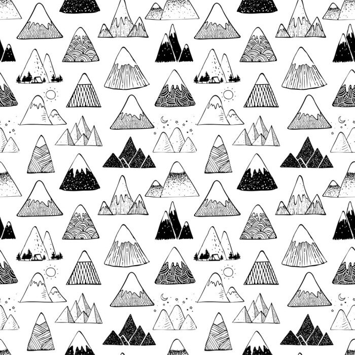 Papier peint à motif  Thème montagne noir et blanc