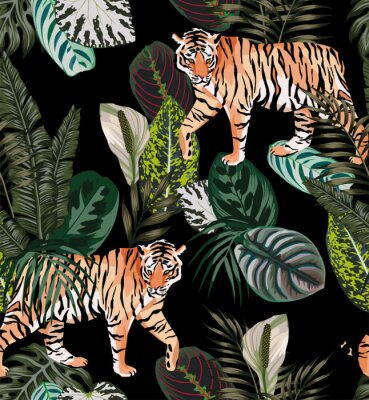 Papier peint à motif  tiger dark jungle pattern