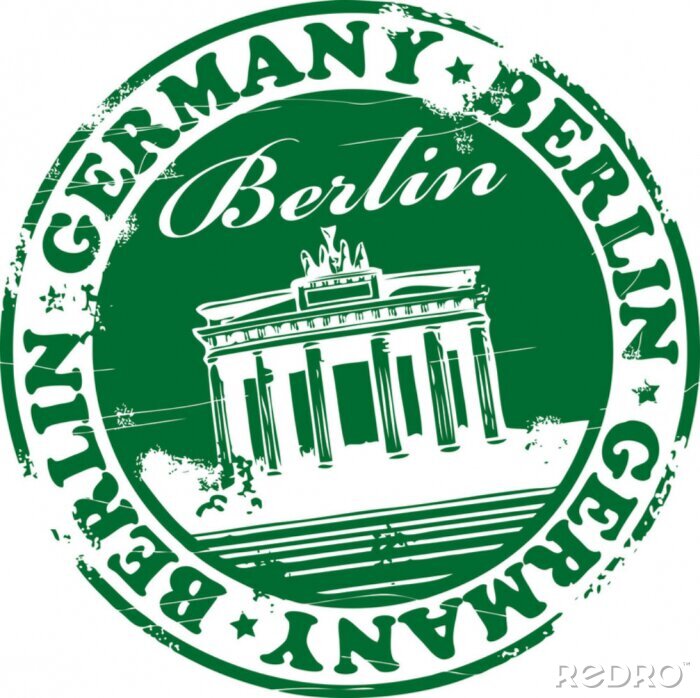 Papier peint à motif  Timbre vert avec le nom Berlin