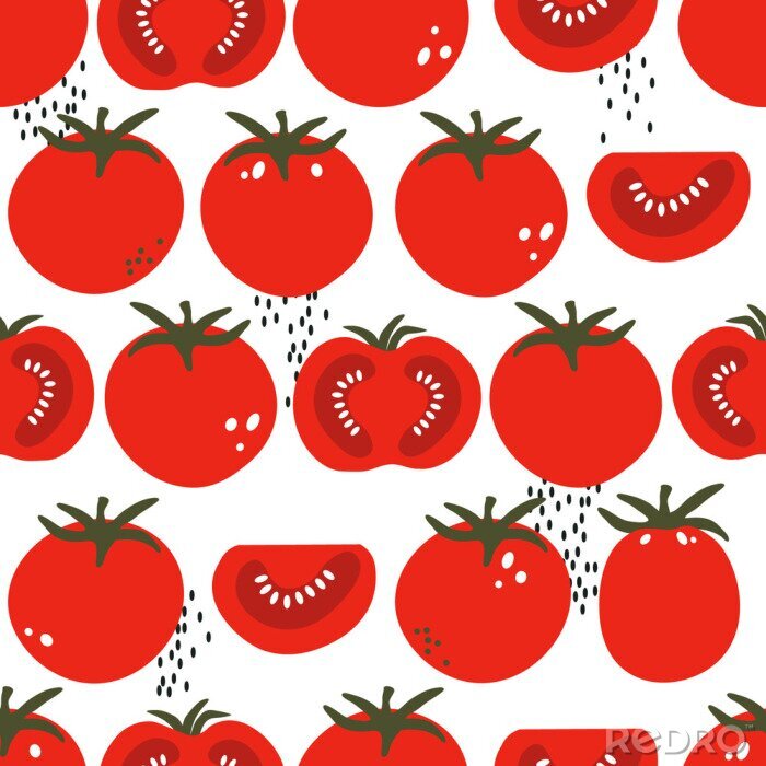 Papier peint à motif  Tomates graphiques entières et en moitiés