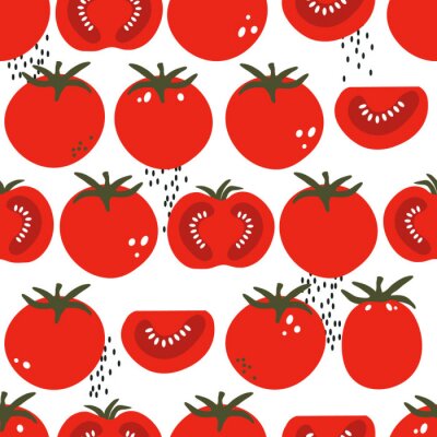 Papier peint à motif  Tomates graphiques entières et en moitiés