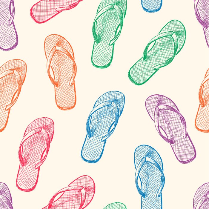 Papier peint à motif  Tongs colorées sur fond beige