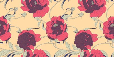 Papier peint à motif  Tons rouge pivoine et bordeaux