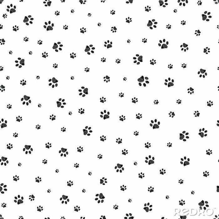 Papier peint à motif  Trace black doodle paw prints seamless pattern background