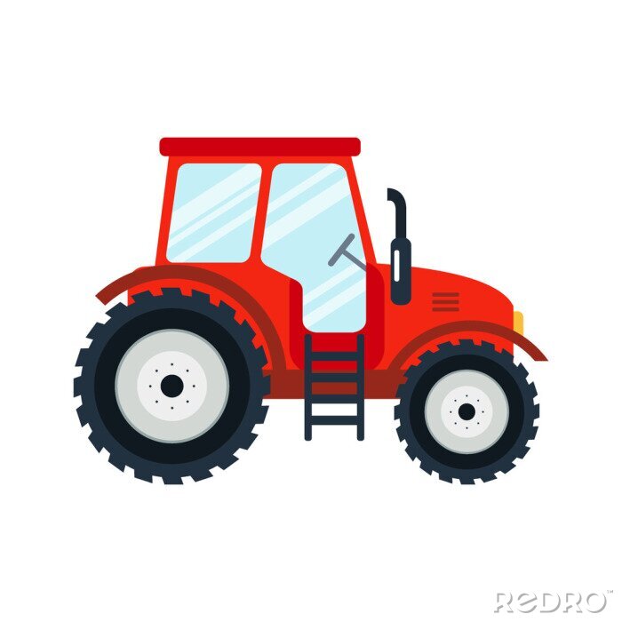 Papier peint à motif  Tracteur plat sur fond blanc. Rouge tracteur icône - illustration vectorielle. Tracteur agricole - transport pour la ferme dans le style plat.
