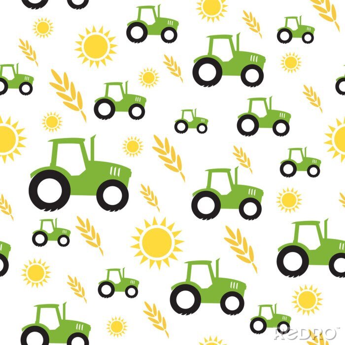 Papier peint à motif  tractor farming seamless pattern vector