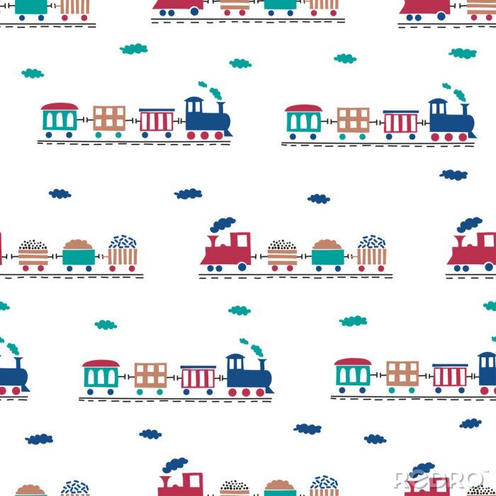 Papier peint à motif  Train coloré pour enfants