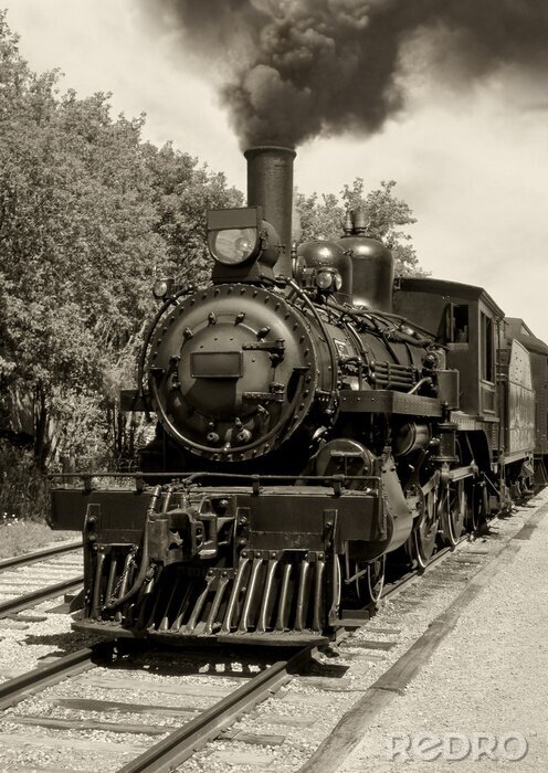 Papier peint à motif  Train locomotives noires
