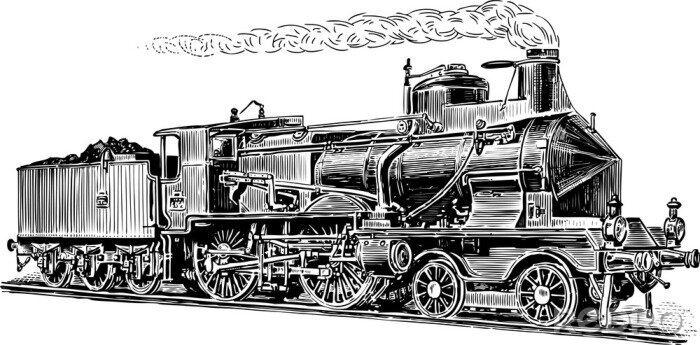Papier peint à motif  Train locomotives style croquis