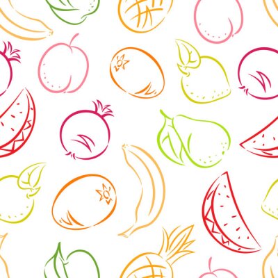 Papier peint à motif  Traits colorés de fruits sur fond blanc