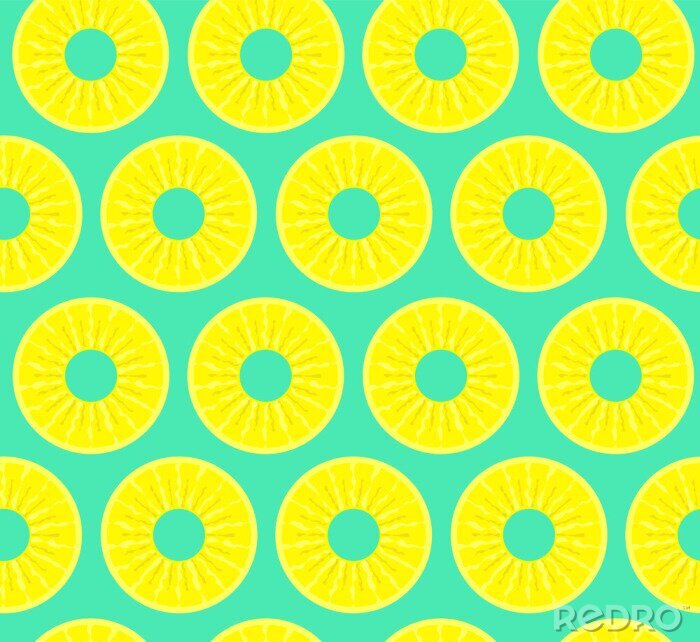 Papier peint à motif  Tranches d'ananas jaune sur fond bleu