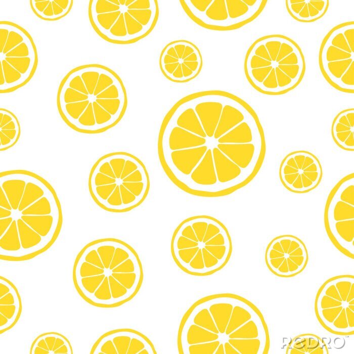 Papier peint à motif  Tranches de citrons jaunes sur fond blanc