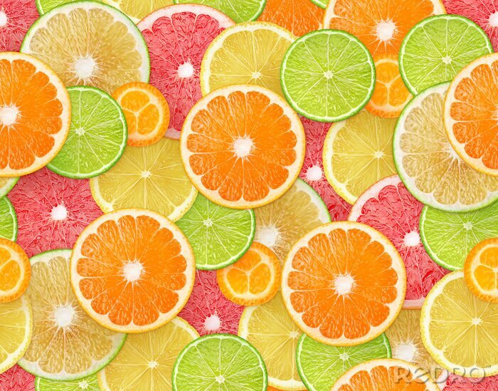 Papier peint à motif  Tranches de citrons, oranges, limes et pamplemousse