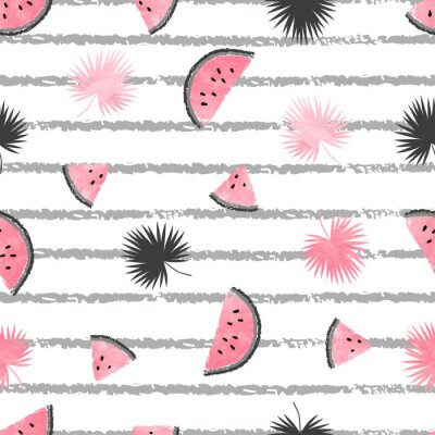 Papier peint à motif  Tranches de pastèque et feuilles délicates