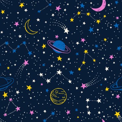 Papier peint à motif  Transparente motif coloré avec des planètes, des constellations et des étoiles