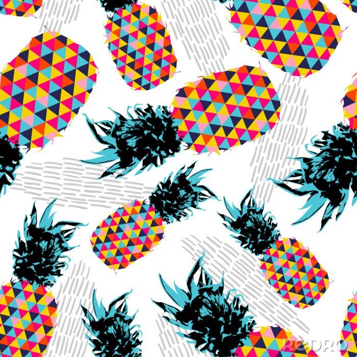 Papier peint à motif  Triangles et zigzags colorés sur fond noir