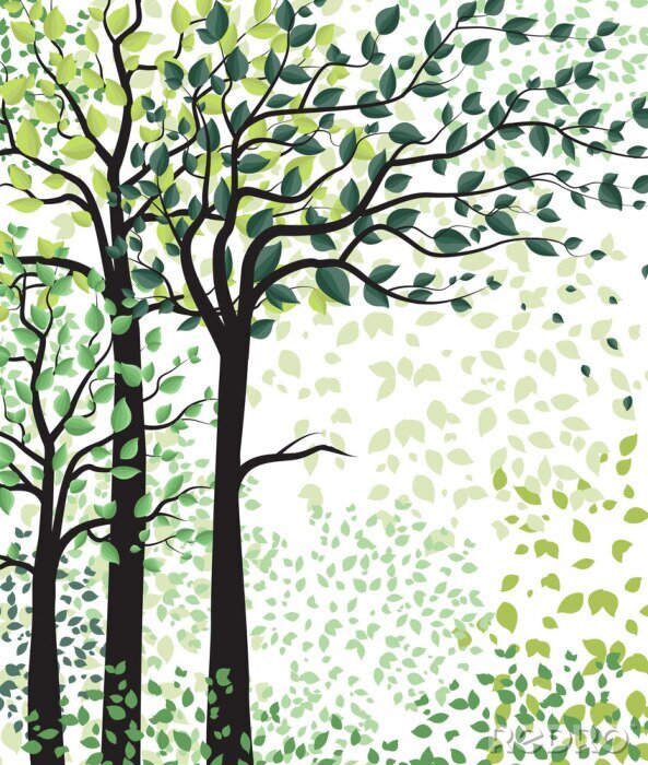 Papier peint à motif  Trois arbres de différentes couleurs et tailles