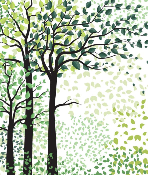 Papier peint à motif  Trois arbres de différentes couleurs et tailles