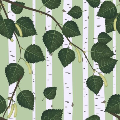 Papier peint à motif  Troncs d'arbres sur fond vert