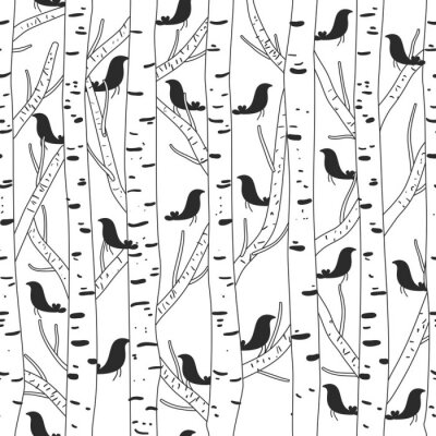 Papier peint à motif  Troncs et feuilles de bouleau