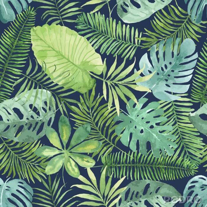 Papier peint à motif  Tropical modèle sans soudure avec des feuilles. Aquarelle de fond avec des feuilles tropicales.