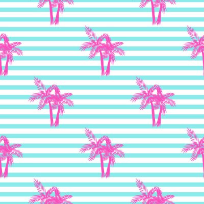 Papier peint à motif  Tropicalité sur rayures bleues