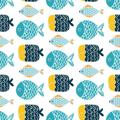 Papier peint à motif  Un banc de poissons colorés