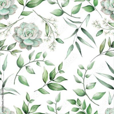 Papier peint à motif  Un bouquet de verdure et de succulentes