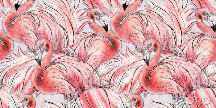 Papier peint à motif  Un groupe de flamants roses