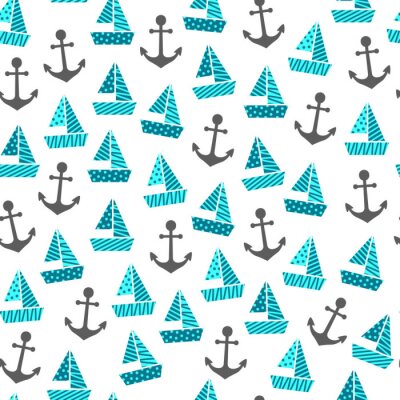 Papier peint à motif  un modèle sans couture avec des bateaux et des ancres
