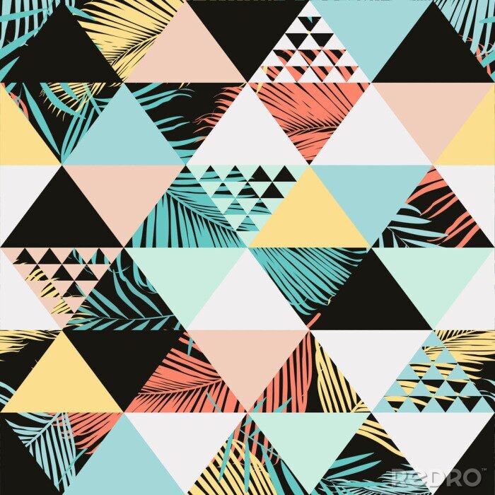 Papier peint à motif  Un motif coloré de triangles et de feuilles