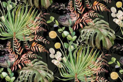 Papier peint à motif  Un motif floral avec des éléments exotiques