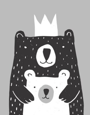 Un ours blanc et un ours noir avec une couronne dans une étreinte