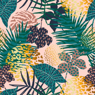 Papier peint à motif  Un thème coloré avec des plantes tropicales