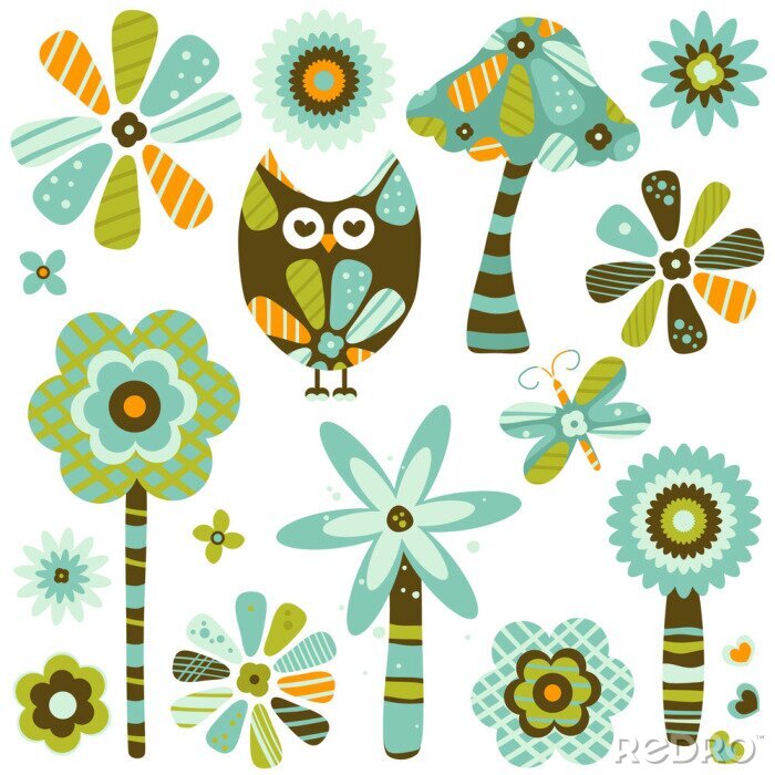 Papier peint à motif  Une collection de graphismes bleu-vert inspirés de la nature