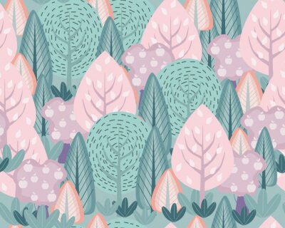 Papier peint à motif  Une forêt colorée dans une version scandinave