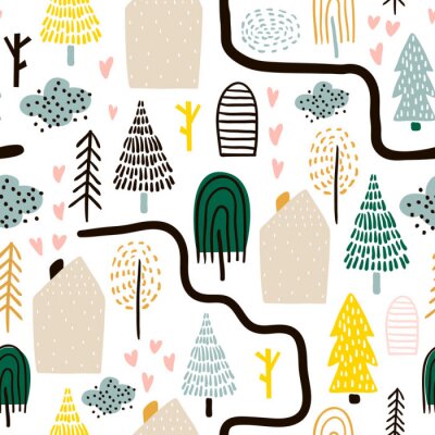 Papier peint à motif  Une forêt colorée pour les enfants
