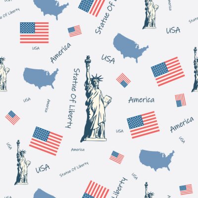Papier peint à motif  USA, United States of America symbols seamless pattern print