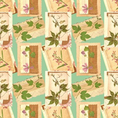 Papier peint à motif  Usine de mauve sur de vieilles cartes vintage