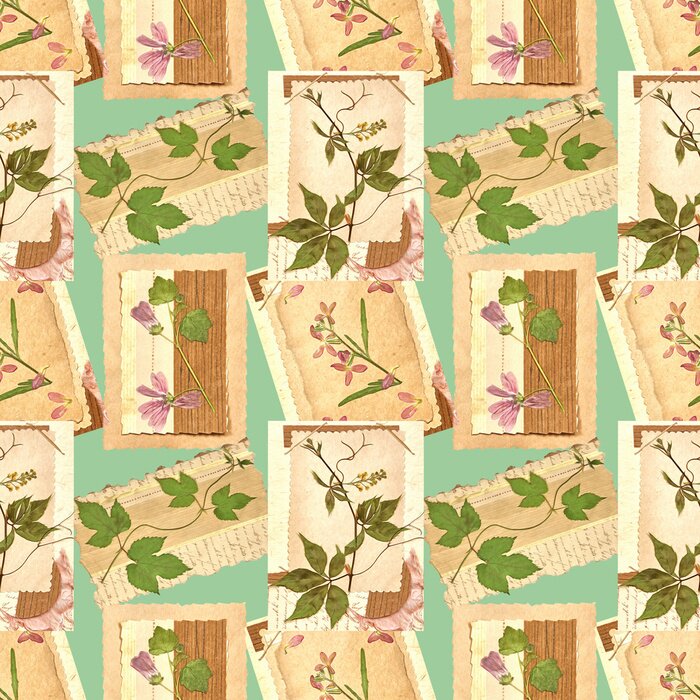 Papier peint à motif  Usine de mauve sur de vieilles cartes vintage