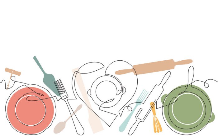 Papier peint à motif  Ustensiles de cuisine représentation artistique