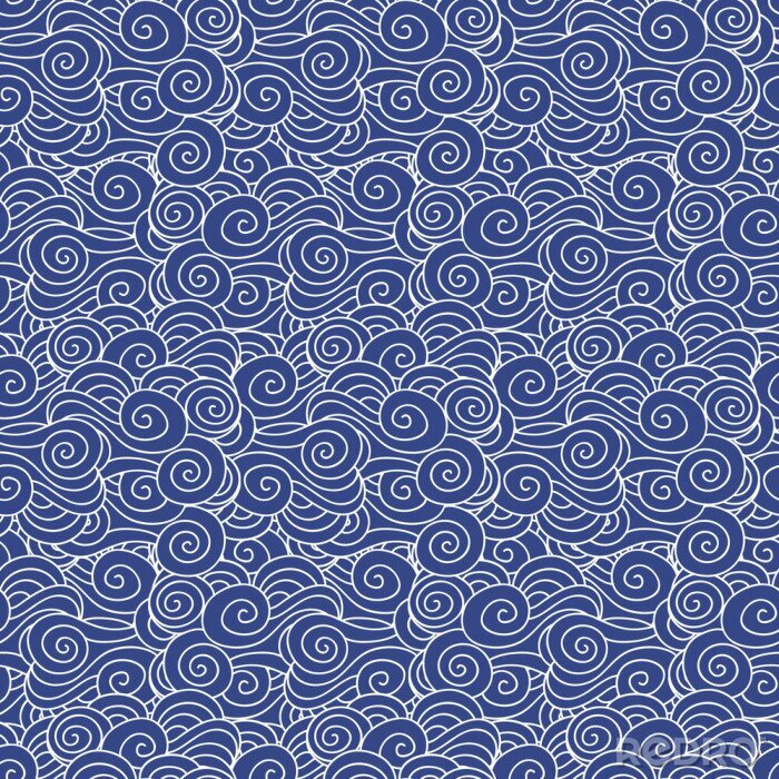 Papier peint à motif  Vague bleue japonaise orientale traditionnelle