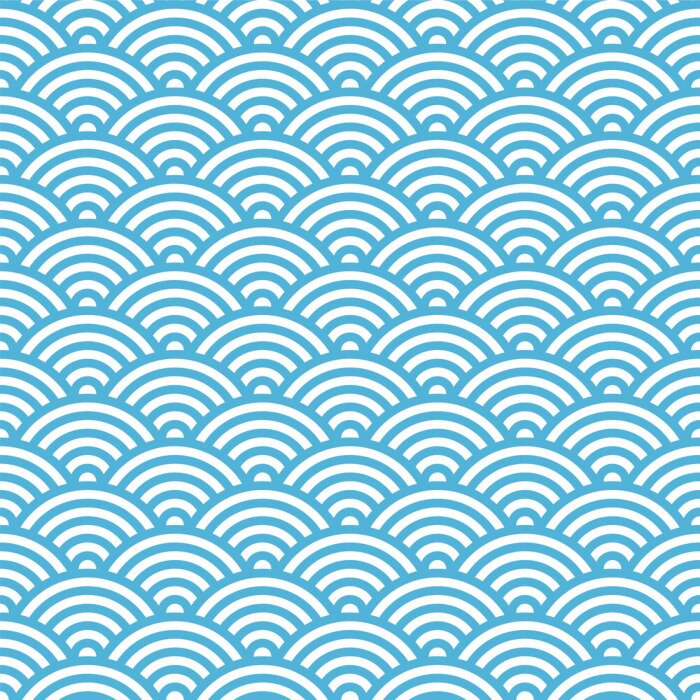 Papier peint à motif  Vague japonaise orientale bleue et blanche