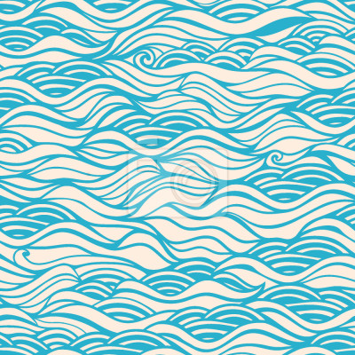 Papier peint à motif  Vagues beiges et bleues