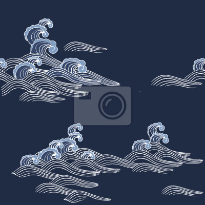 Papier peint à motif  Vagues de la mer bleu marine