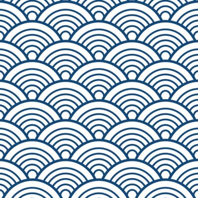 Papier peint à motif  Vagues graphiques bleues et blanches