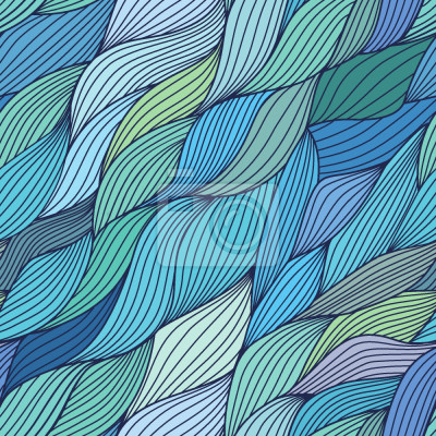 Papier peint à motif  Vagues japonaises bleu-vert
