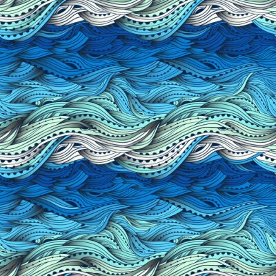 Papier peint à motif  Vagues japonaises dans les tons de bleu