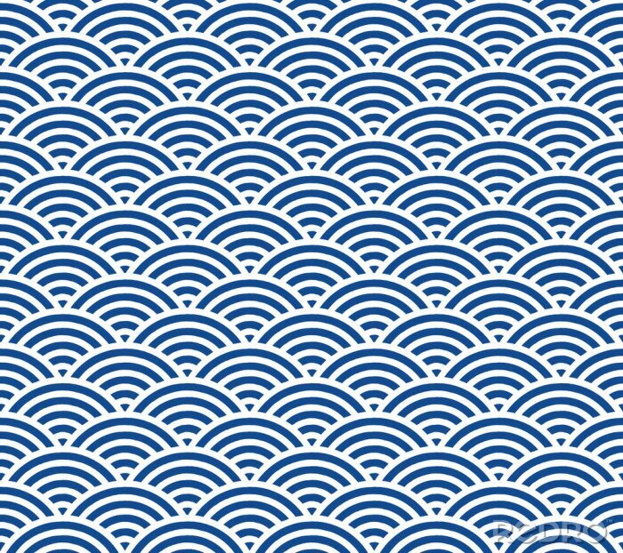 Papier peint à motif  Vagues symétriques blanches et bleues